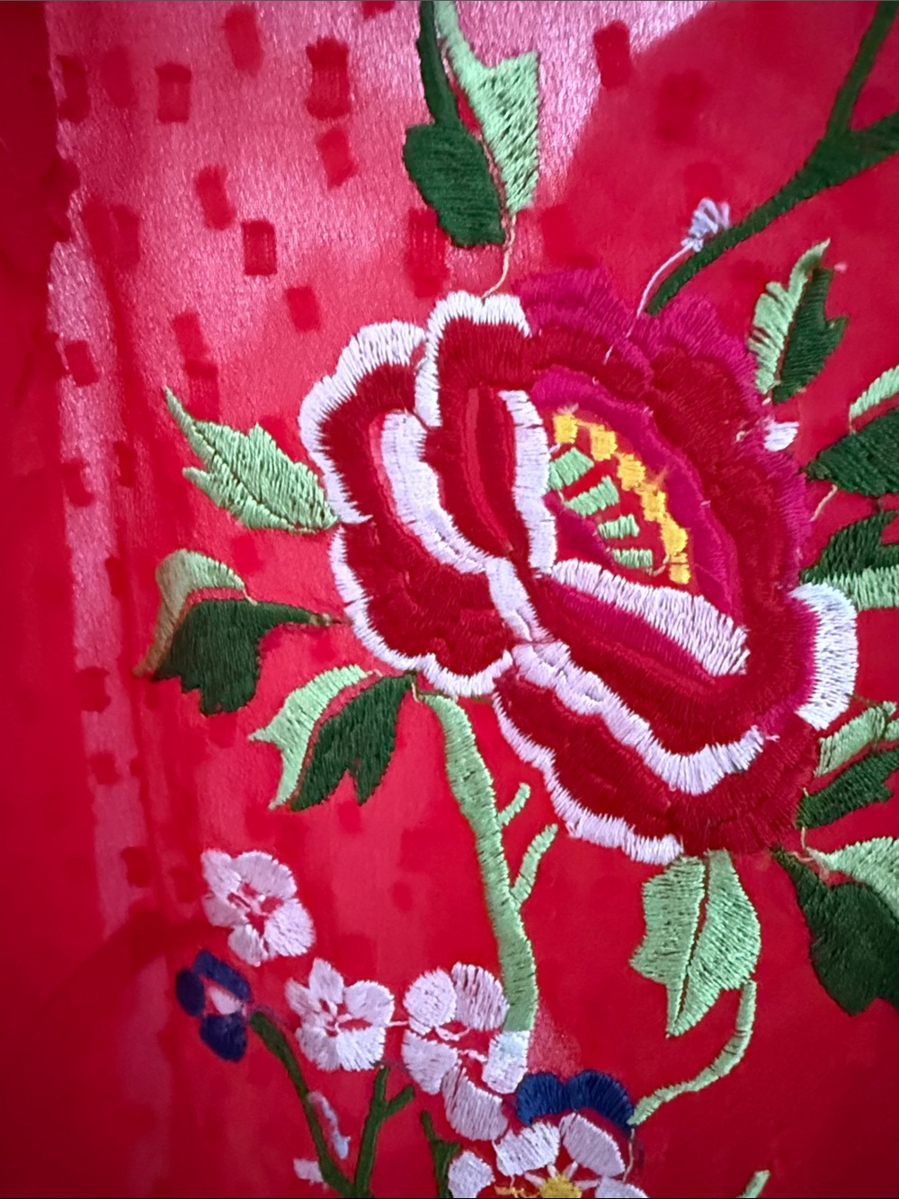 Embroidered Red Floral Bedding Accent Panel